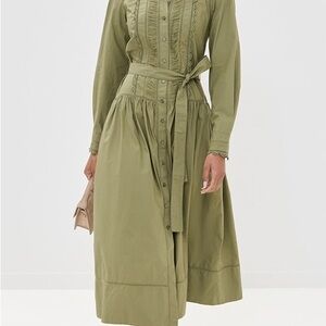 Ulla Johnson Ariane Olive Green Long Sleeve Dress